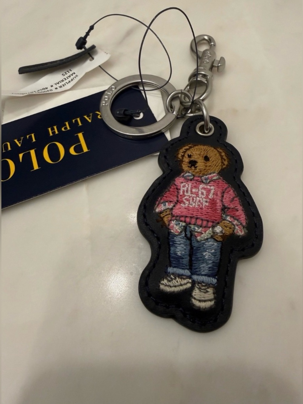 NEW Polo Ralph Lauren RL-67 SURF BEAR - LEATHER Key Ring Keychain - NAVY BLUE
